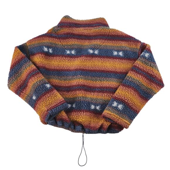 Yellow Striped Sweater Womens Medium Faux Fur Fuzzy Cropped Blue Western Boho - Picture 5 of 14